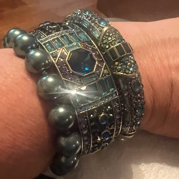 Heidi Daus "Everyday Elegance" 3-piece Crystal Bangle Bracelet Set M/L blues NIB - Picture 1 of 8